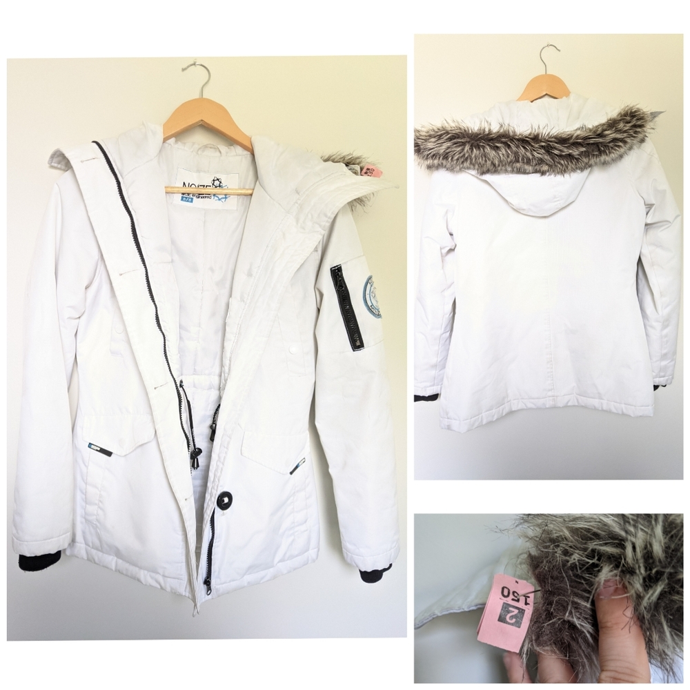 NOIZE White Winter Coat W/ Removable Faux Fur Sz S